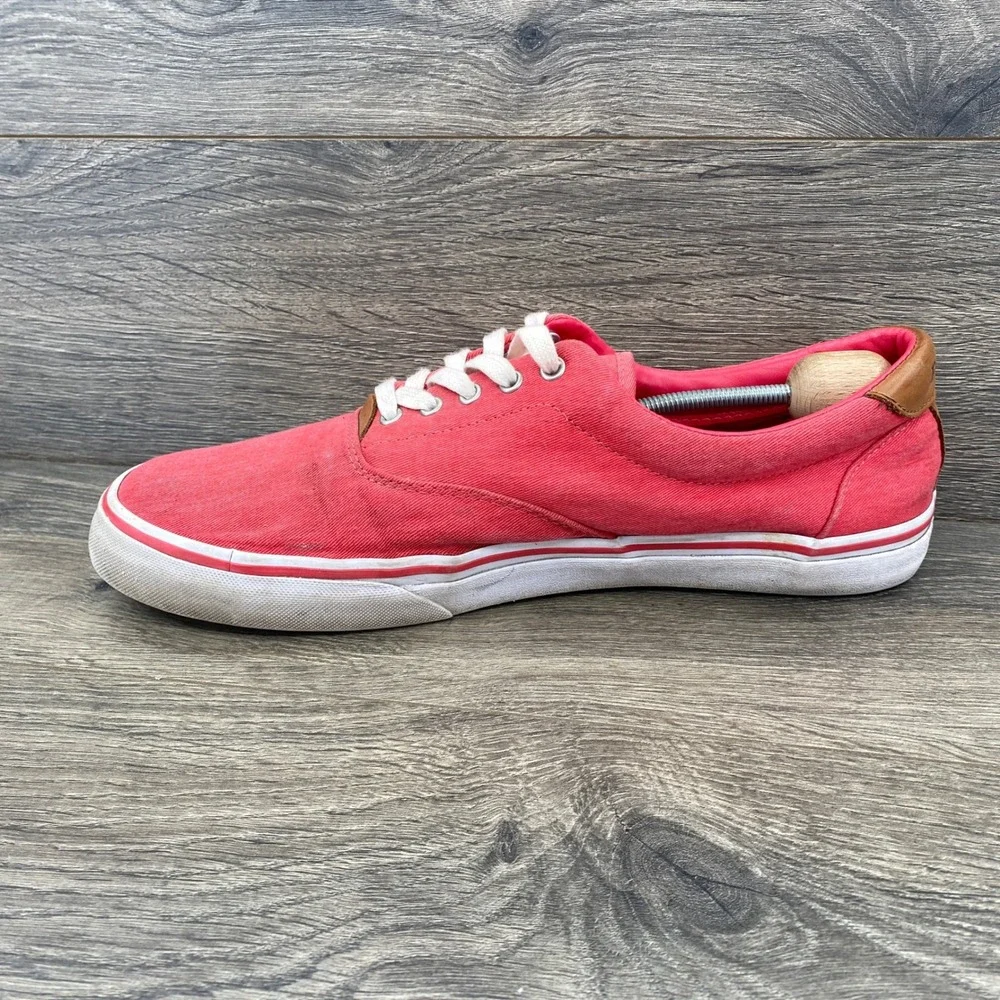 Polo Ralph Lauren Thorton Sneaker Mens 12D Red Washed Twill Leather Low Top J18